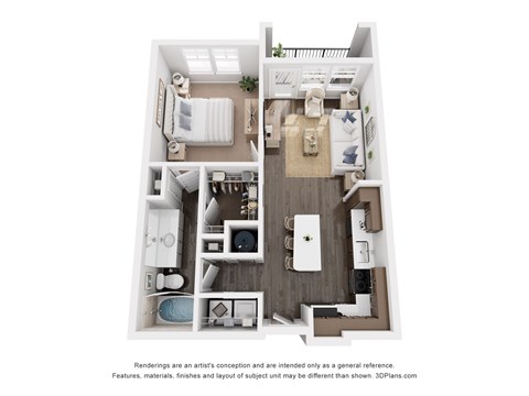Floor plan for 1 bed, 1 bath, 755 sqft